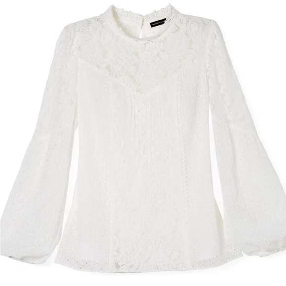WHITE HOUSE BLACK MARKET Mixed Lace Blouse - Picture 3 of 5
